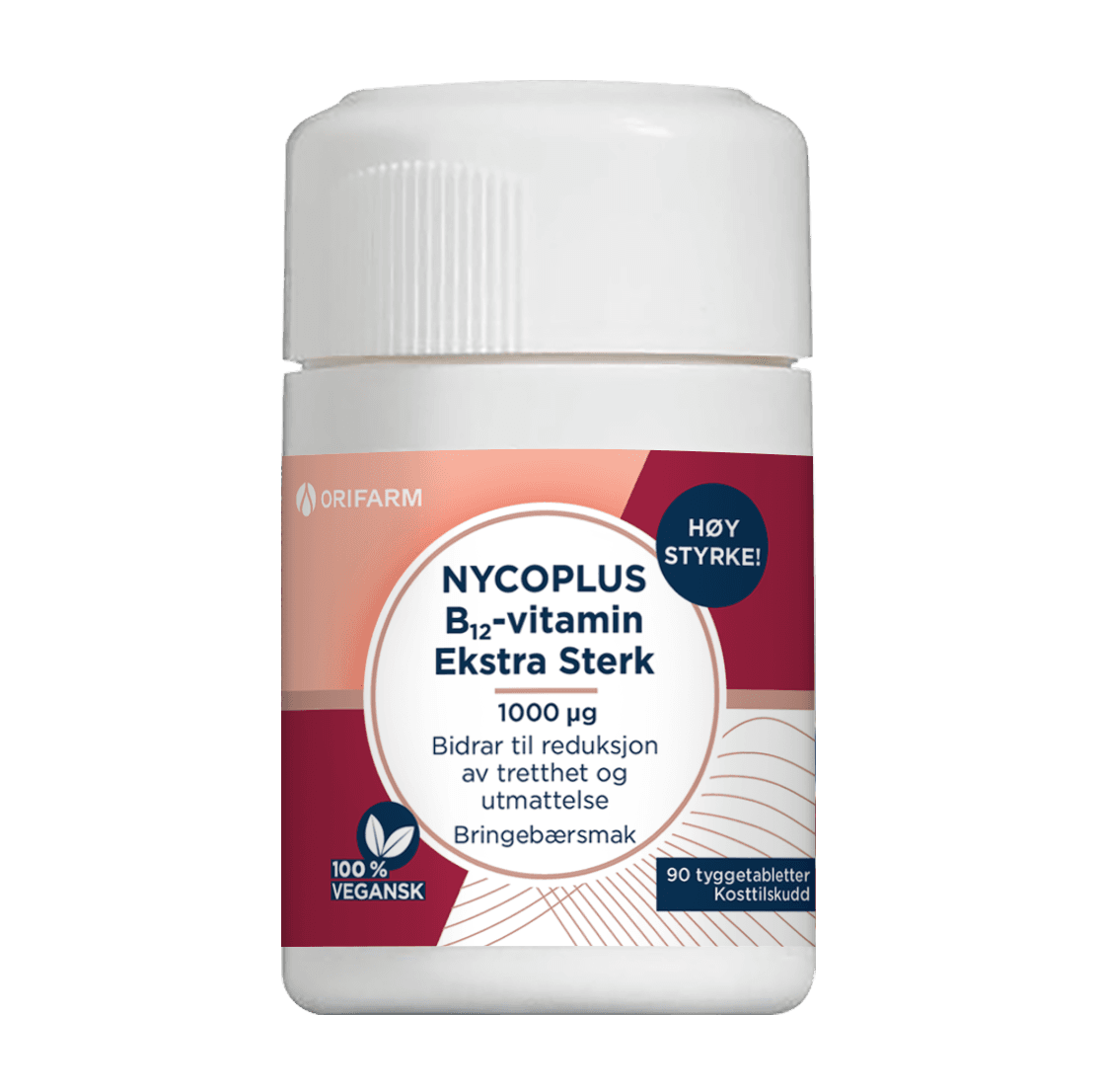 Nycoplus B12 Vitamin Ekstra Sterk 1000 Μg Bringebærsmak 90 Tabletter