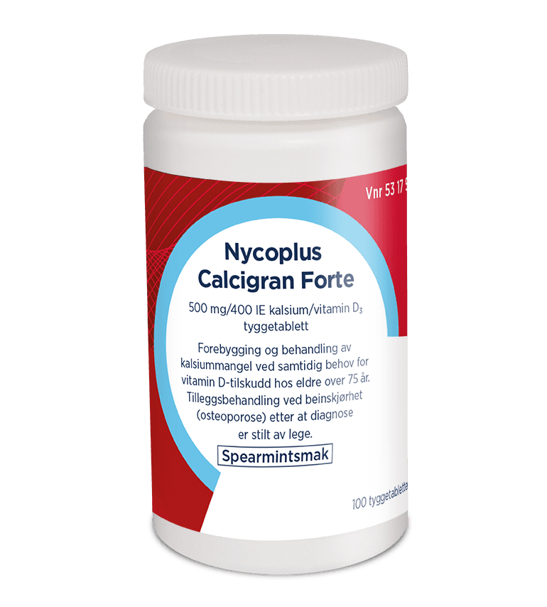 Nycoplus Calcigran Forte 500 Mg 400 IE Kalsium Vitamin D Spearmintsmak 100 Tabletter 1