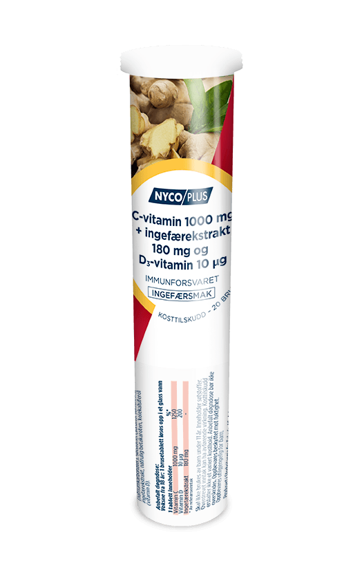 Nycoplus C Vitamin 1000 Mg Ingefærekstrakt 180 Mg D3 Vitamin 10 Μg 400 IE 20 Brusetabletter